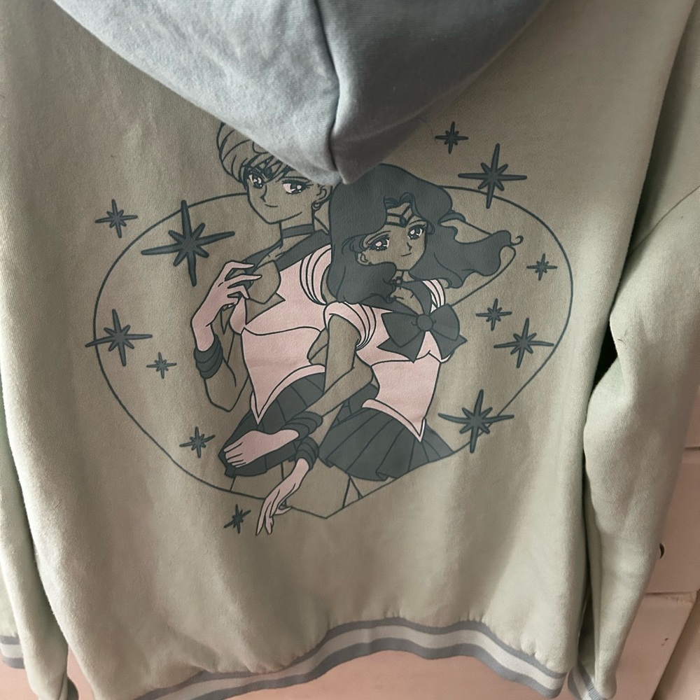 EUC SAILOR MOON HOT TOPIC Blue Graphic Hoodie W/Front Pockets Long Sleeve Silver - Picture 7 of 16
